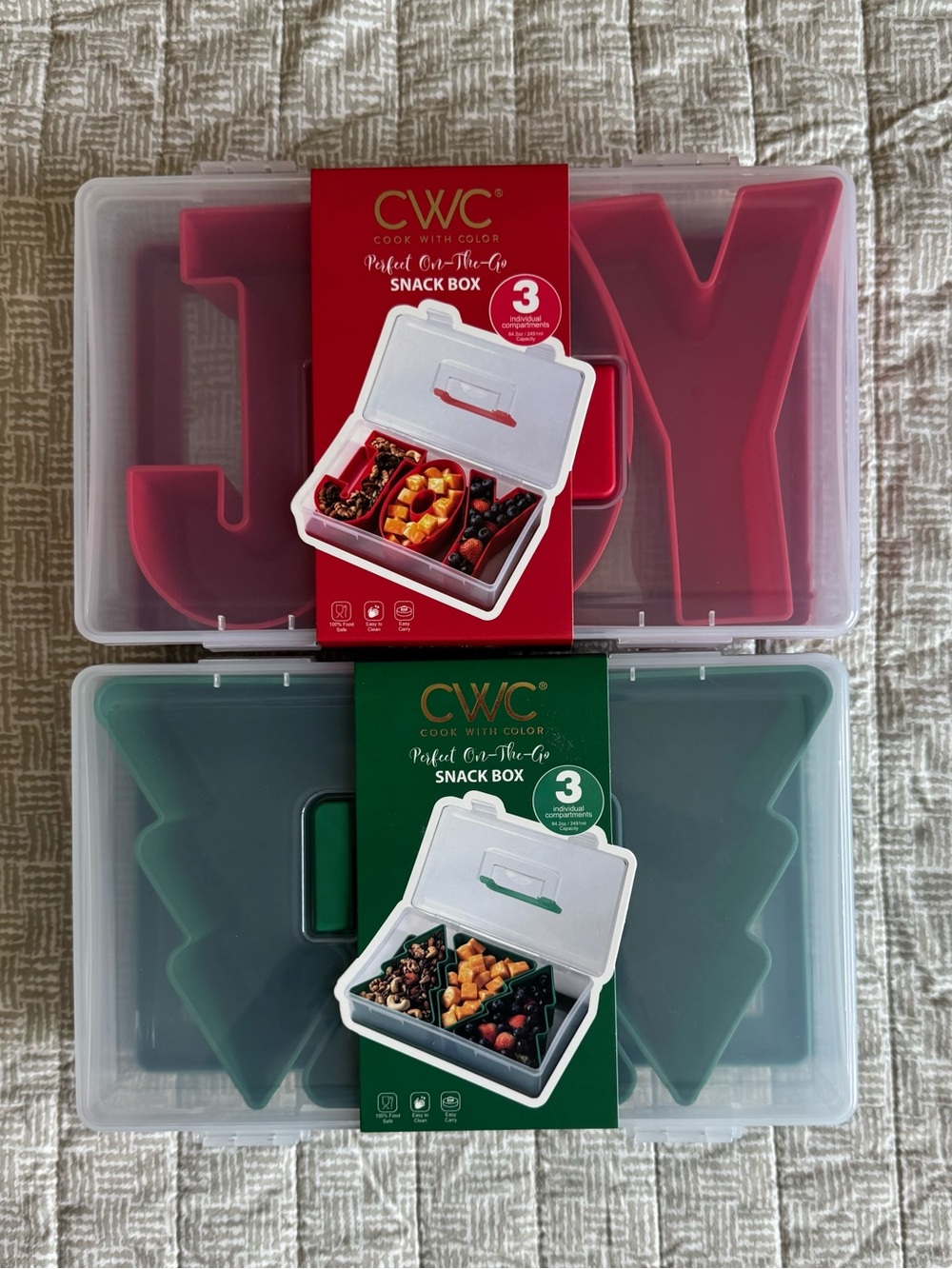 Brand New CWC Cook With Color Snack Box Set - Red JOY & Green Tree Inserts